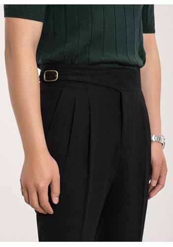 Men's High Waisted Pleated Dress Pants Adjustable Waist Classic Gurkha Retro Trousers Formal Casual Pants2