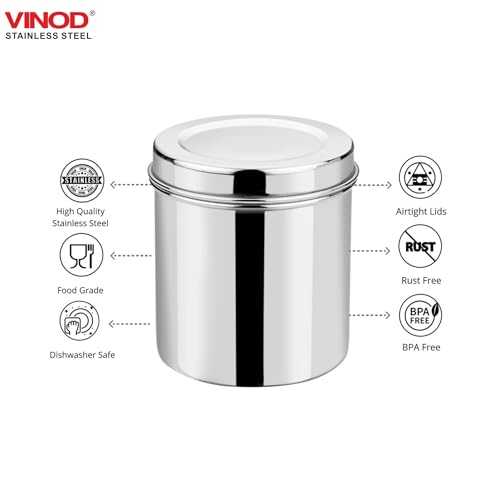 Image of Vinod Stainless Steel Deep Dabba | 4500ml Capacity, 16cm Dia | Food Storage Container for Daily Use | Durable, Rust-Resistant & Easy to Clean | Ideal for Storing Grains & Snacks