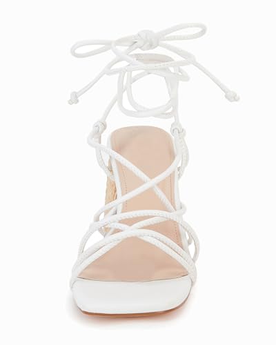 Image of PiePieBuy Women's Lace Up Chunky Braided Heel Sandals Square Toe Strappy Ankle Strap Heels