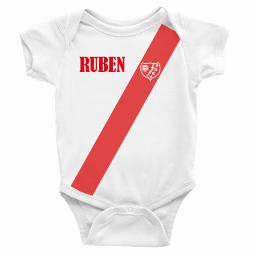Body Bebé Rayo Vallecano, Diseño con Franja Diagonal, Color Blanco (Manga corta, blanco, 12-18 meses)