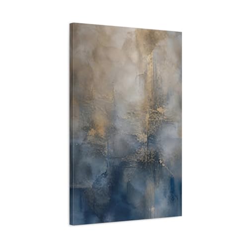 Toile abstraite bleue et or 50x75 cm decoration murale salon