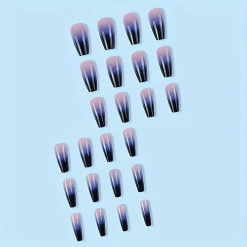 Medium Press on Nails Coffin Fake Nails Purple and Black Gradient French Press on False Nails Acrylic Nails Full Cover Glossy Glue on Nails Medium Reusable Artificial Stick on Nails for Women Girls - Image 4