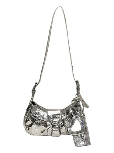 Women's Y2K Metallic Studded Shoulder Handbags Buckle Zipper Crossbody Bags with Coin Purse