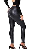 Navneet Lederhose Damen Lederleggings Push Up Leder Leggings Latex Hose Lederimitat High Waist Catsuit Wetlook Sexy Schwarz Gesäßtaschen M
