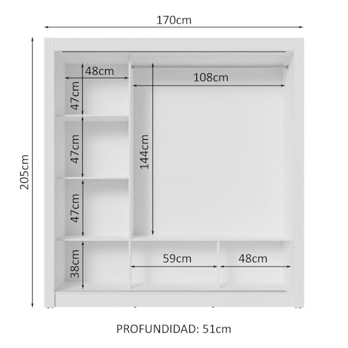 Image of Madesa 3 Sliding Doors Wardrobe Ample Storage Wooden Almirah 170 Cm with Shelves and Hanging Units for Bedroom - White