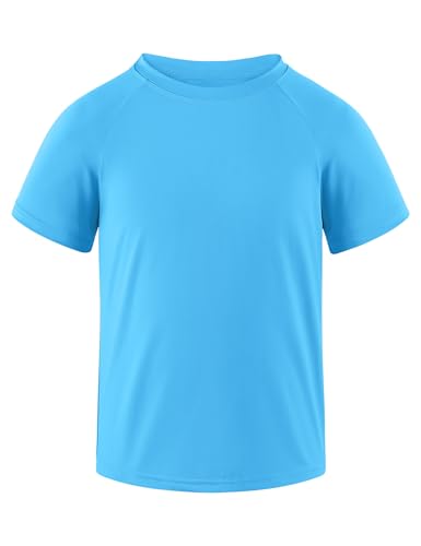 Auranso Boys Rash Guard Short Sleeve Boys Swim Shirt UPF 50+ Quick Dry Shirt Blue 9-10 Years