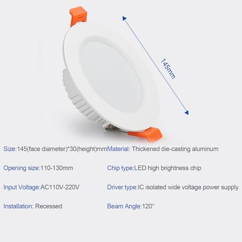 12W LED Recessed Ceiling Spotlights, 6000K Cold White Ultra Slim Panel Light, Cut Φ110-130mm, AC110-240V Round Downlights for Living Room Office, 20 Pack