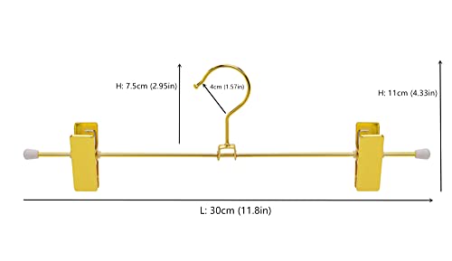 Perchas de metal para pantalones con clips ajustables antideslizantes, 30 cm, oro brillante, 10 unidades, ideal para pantalones, jeans y faldas
