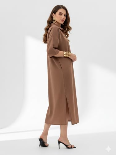 Image of PURVAJA Women's Maxi Solid Linen Dress