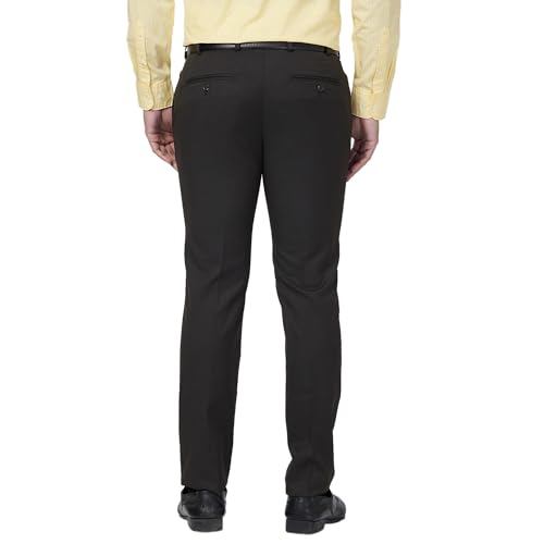 Image of Raymond Men's Mid Rise Slim Fit Structure Pattern Polyester Blend Pleated Formal Trouser