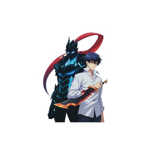 Image of Solo Leveling Peeker Anime Manga Decal Water Resistant Sticker Indoor Use Ideal for Laptop Window (Jin-Woo and Igris)