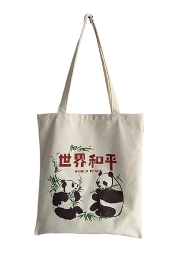 Panda Canvas One Shoulder Travel Bag - Stylish College Student Class & Shopping Tote