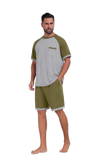 Image of Mens Pajamas Set Lightweight Summer Pjs Sleepwear Soft Comfy Short Sleeve Loungewear With Pocket (S-4X)