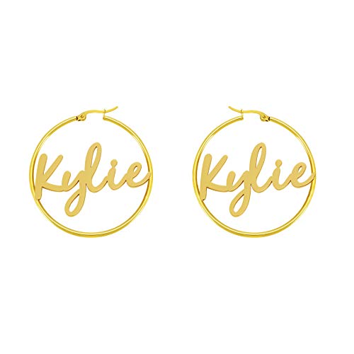Kylie Personalized Gold Hoop Earrings for Women Teen Girls Unique Birthday Mother's Day Thanksgiving Day Christmas Gifts for Best Friend Mom Sister Trendy Name Jewelry Gifts for Her