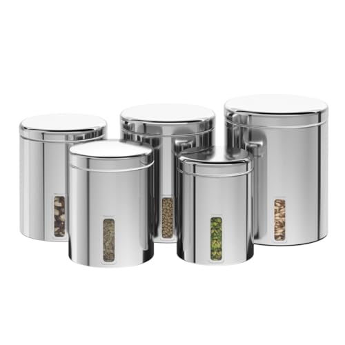 Brinox - Conjunto de Potes para Mantimentos com Tampa e Visor 5 Peças Suprema - Aço Inox