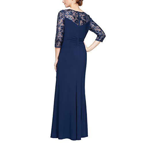 Image of Alex Evenings Women's Long A-line Mother of The Bride Dress with Illusion Neck and Sleeves (Petite and Regular Sizes)