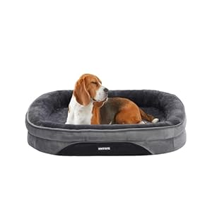 Orthopädisches Hundebett, Hundesofa, Vierseitiges Nackenrolle Kissen, rutschfeste Unterseite Hundekorb, Abnehmbar und Waschbar, Kleine Hunde, Mittelgroße Hunde, 90 x 71 x 15 cm, Dunkelgrau
