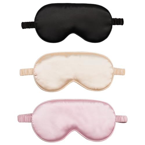 3 Pack 100% Pure Mulberry Silk Eye Mask for Sleeping Adjustable Sleep Shade with Natural Breathable Comfort for Men & Women