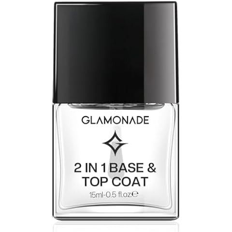 Glamonade Base Top Coat Nail Polish: 2 in 1 Clear Quick Dry Nail Polish High Shine Glossy Long Lasting Color Protection Fast Air Dry Nail Polish for Women Salon Quality 0.5 Fl Oz Cover