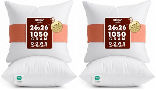 Image of Utopia Bedding 26x26 Pillow Inserts, Set of 2, White - Indoor Decorative Throw Pillows for Bed, Sofa & Couch - Soft, Supportive & Fluffy Cushion Inserts (Pack of 2)