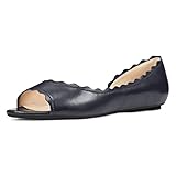 XYD Women Chic Open Peep Toe Wave Ballet Flats D'Orsay Slip On Loafers Dress Comfortable Casual Walking Shoes Size 9.5 Black
