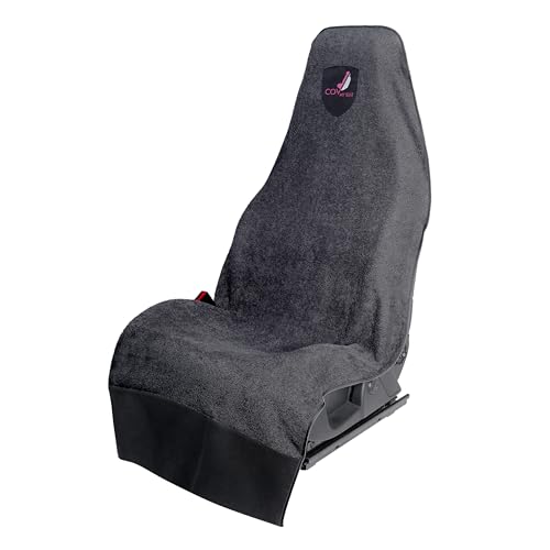 Cov My Seat Serviette Haut de Gamme Housse Protection Siège Voiture Auto Avant Universel Anti Transpiration (Coton Noir & Blason Violet, X 1 Piece/Serviette)