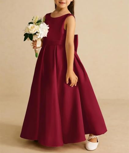 Satin Flower Girl Dresses for Wedding Girls First Communion Dresses Princess Pageant Dress with Bow2