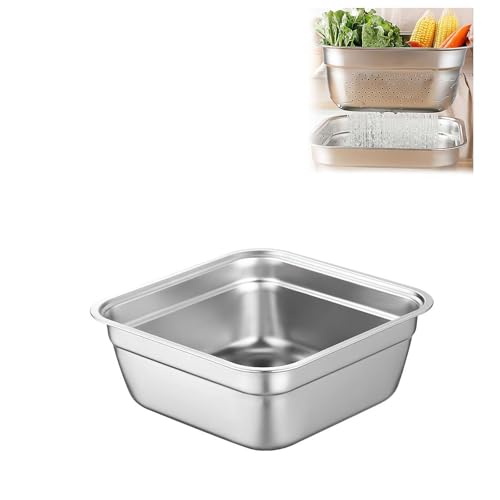 JUNENTER ステンレススチール製食器洗いボウル、シンク用多目的食器洗い桶、シンク用大型スクエア食器洗い桶、キッチン用スクエアコンテナ、野菜果物米洗い桶、家庭用耐久性食器洗い桶