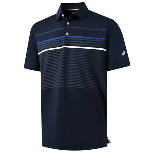 Rouen Golf Shirts for Men Dry Fit Short Sleeve Fashion Designed Print Stripe Casual Sport Collared Mens Polo Shirts