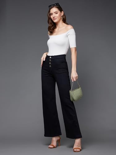 Image of Miss Chase Women's Wide Leg High Rise Stretchable Denim Jeans