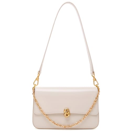 LA FESTIN Small Leather Shoulder Bag for Women: White Designer Crossbody Handbag Satchel Purse with Strap