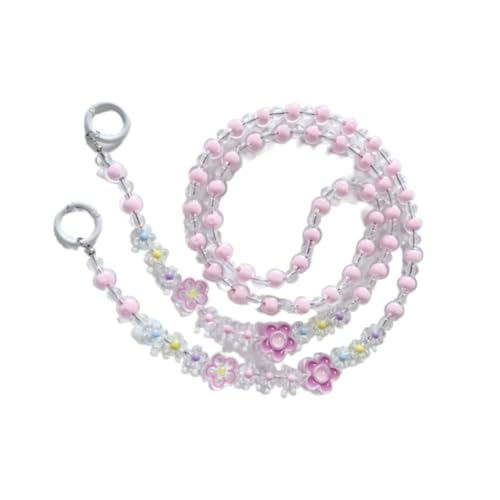 Pokinge 1 Piece Beaded Flower Crossbody Phone Lanyard,120cm Candy Color Beaded Mobile Phone Chain Handmade Anti-Lost Flower Crossbody Cellphone Strap