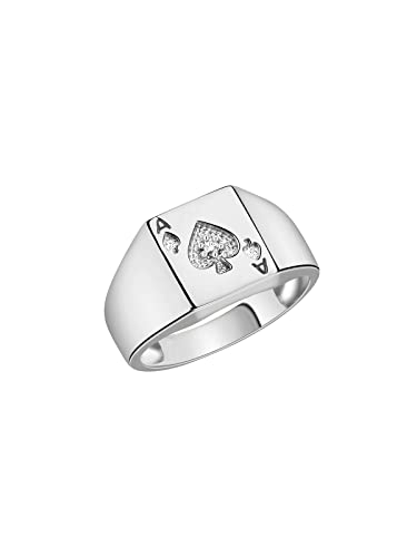Image of Rylos Ace of Spades Poker Ring with Diamond - Sterling Silver or Gold-Plated, Sizes 6-13