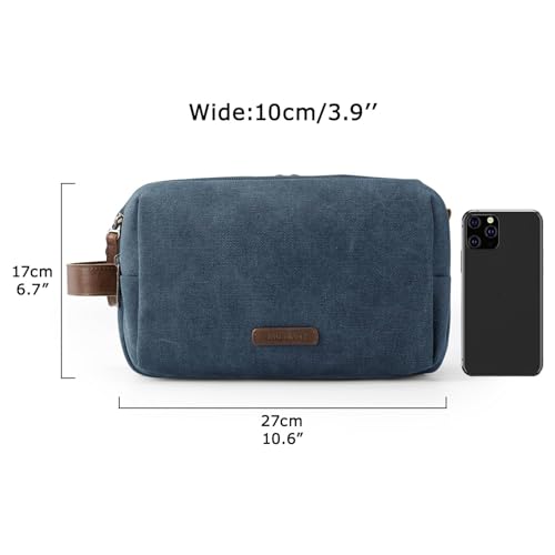 Image of BAGSMART Toiletry Bag for Men, Canvas Travel Toiletry Organizer Dopp Kit Water-resistant Shaving Bag for Toiletries Accessories, Navy Blue, Medium, Minimalist