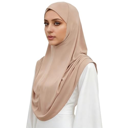 Sinsinfuns Instant Hijab Ready To Wear Hijab Scarf for Women Soft Long Muslim Jersey Hijabs Head Scarf for Prayer Abaya Islamic Gifts Khaki