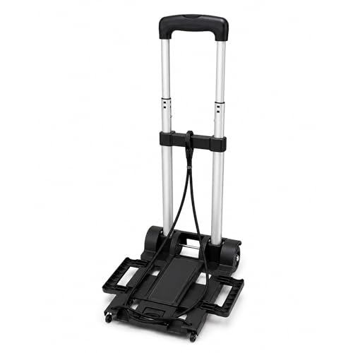 Image of BonKaso 35kg Folding Hand Truck with Telescopic Fiber Rod | 2-Wheel Collapsible Trolley with Expandable Chassis | Lightweight Foldable Luggage Cart for Travel Office Home Use (Silver)