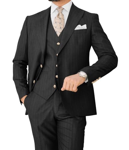 HUUTOE Pinstripe Suit for Men 3 Piece Mens Slim Fit Business Suits Vintage-Gomez Addams Costume with Blazer Vest & Pants