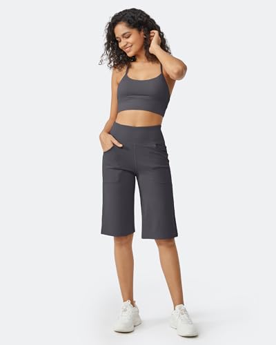 Image of Promover 14 inch /21 inch /23 inch /25 inch Inseam Capri Pants for Women Wide Leg Yoga Cropped Pants with Pockets Loose Casual Summer Pant