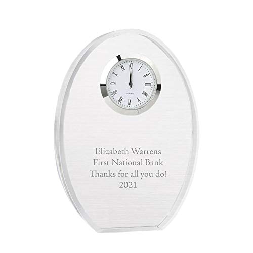 Baudville Engraved Clock Trophy - Clear Crystal with Silver Accents