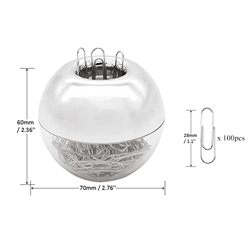 100Pcs 28Mm Silver Paper Clips Medium Size Paperclips In Shiny Silver Round Paper Clips Holder With Built-In Magnetic Ring For Desk Organizer Accessories (Silver) #TOP1