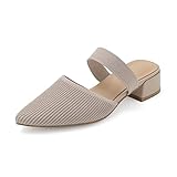 Shoe'N Tale Pointed Toe Mules for Women Heels Knit Heeled Sandals Low Chunky Block Heel Slip-on Slide Shoes(8.5,Khaki)