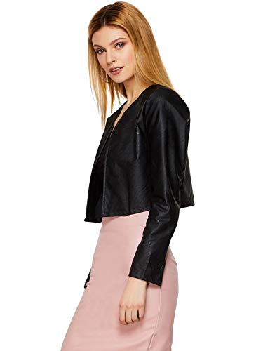 Shein Women's Open Front Casual Pu Leather Cropped Jacket Long Sleeve Bolero Large Black #TOP2