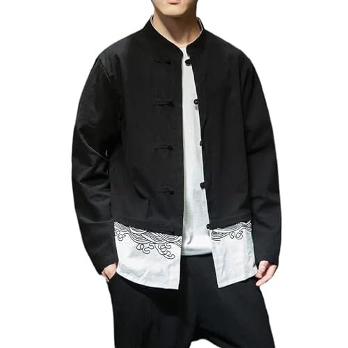 Chemise en lin homme à manches longues et bouton grenouille pour le printemps