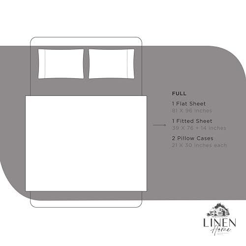 Image of Linen Home 100% Cotton Percale Sheets Full Size, Charcoal, Deep Pocket, 4 Pieces Set - 1 Flat, 1 Deep Pocket Fitted Sheet and 2 Pillowcases, Crisp Cool and Strong Bed Linen