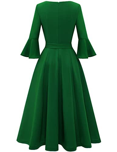 Womens Dresses with Sleeves Cocktail for Women Wedding Guest Midi Modest Dress for Church Formal Bridesmaid Wedding Green S — view 3