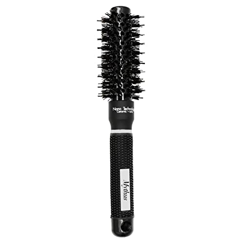 Mythus Nano Technology Boar Bristle Hair Ceramic Round Brush Comb For Hairdressing Black Anti Static (25#)