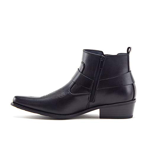 Jazame Cowboy Boots for Men Western Style Ankle High Motorcycle Riding Pointy Toe Moto Dress Boots men's western boots Buckle Design Botas2