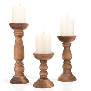 Farmhouse Wooden Candle Holders for Pillar Candles Set of 3, Rustic Wood Candle Holder Table Centerpiece Decor, 12” 9” 6” Vintage Tall Candle Stand Decorative, Brown