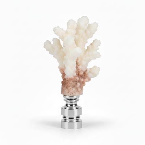 Image of Royal Designs, Inc. Sea Life Lamp Finial, Large Coral, Two-Tone White, Polished Silver Base, Replacement Finial for Table or Floor Lamps