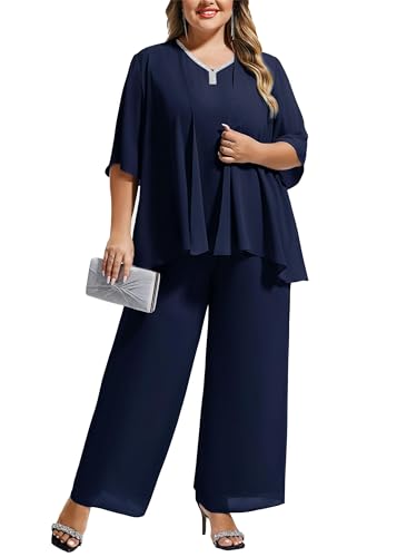 Hanna Nikole Damen-Reiseanzug in Übergröße leicht 2025 Sommer neu einfarbig elegant 3-teiliges Set Oberteil, Strickjacke, Freizeithose Marineblau 50